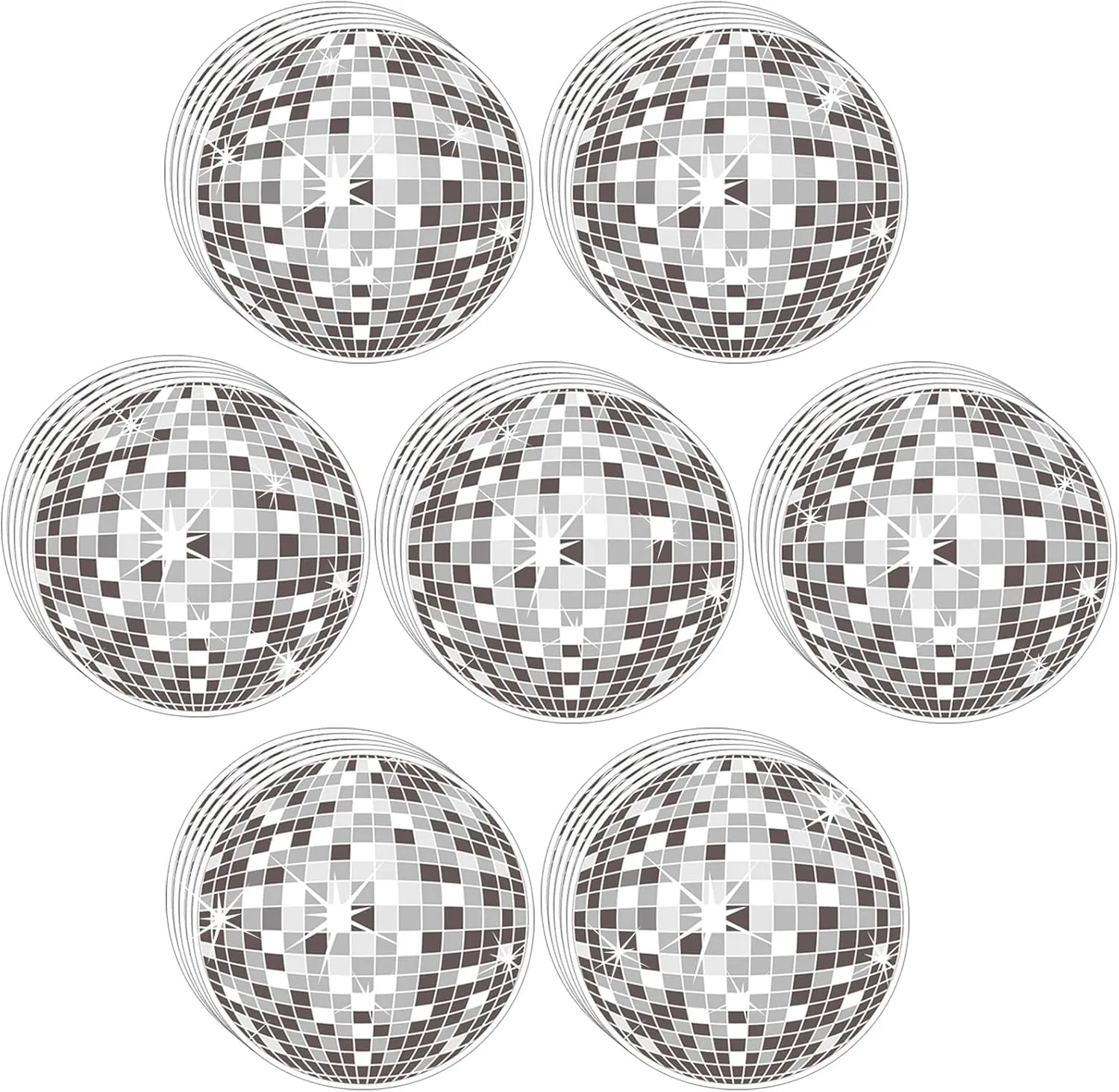 80 Pcs Disco Ball Cutouts for Bulletin Board Discoball Party Hanging Decoration Ball Stickers Paper Cutouts with Glue Points for Hippie Classroom Decor Sliver Disco Party Supplies