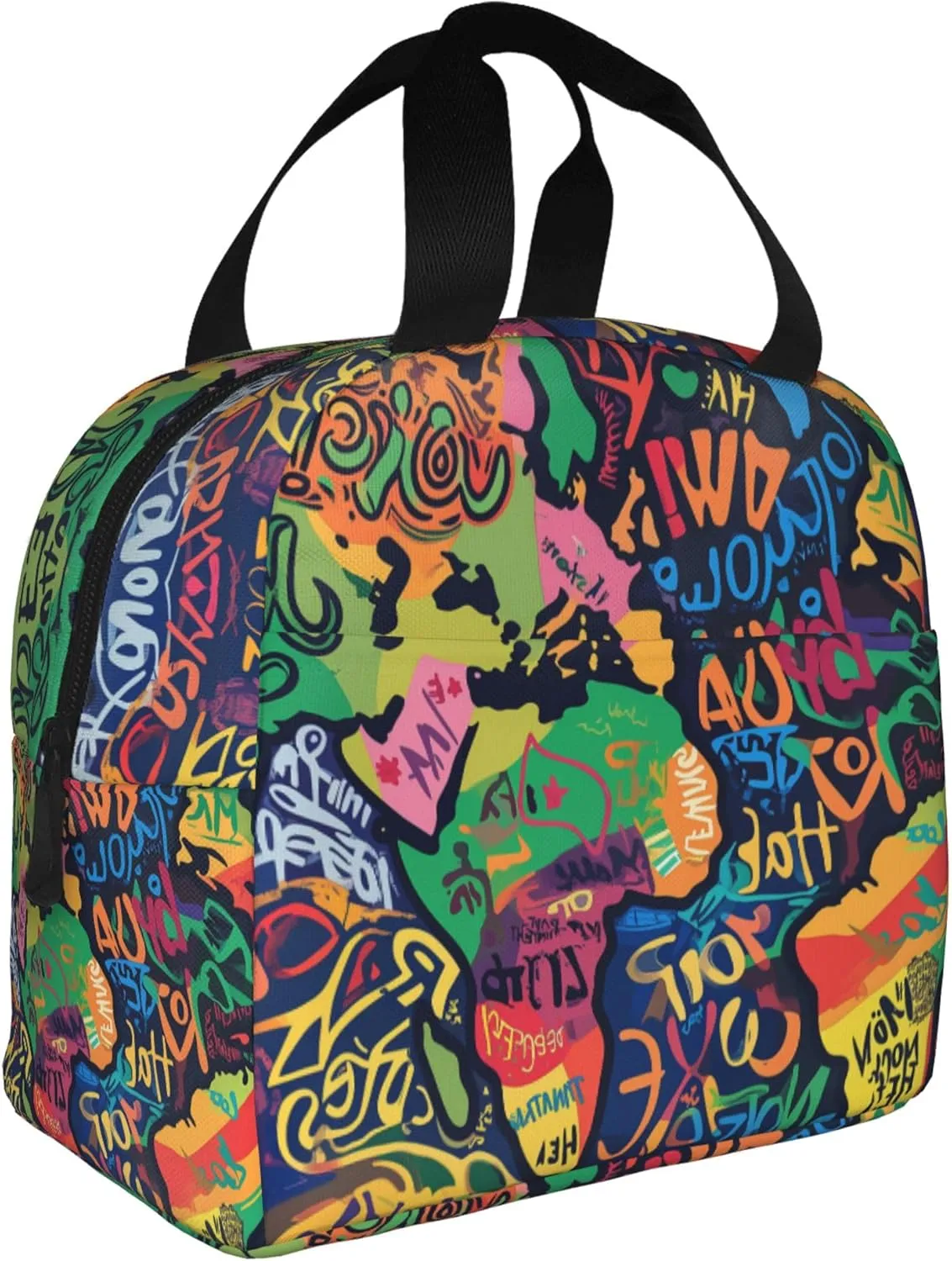 80s 90s Abstract Graffiti Lunch Bag, Unisex Reusable Insulated Lunch Tote Box, Thermal Cooler Sack Food Handbags Case High Capacity for Travel Work Picnic