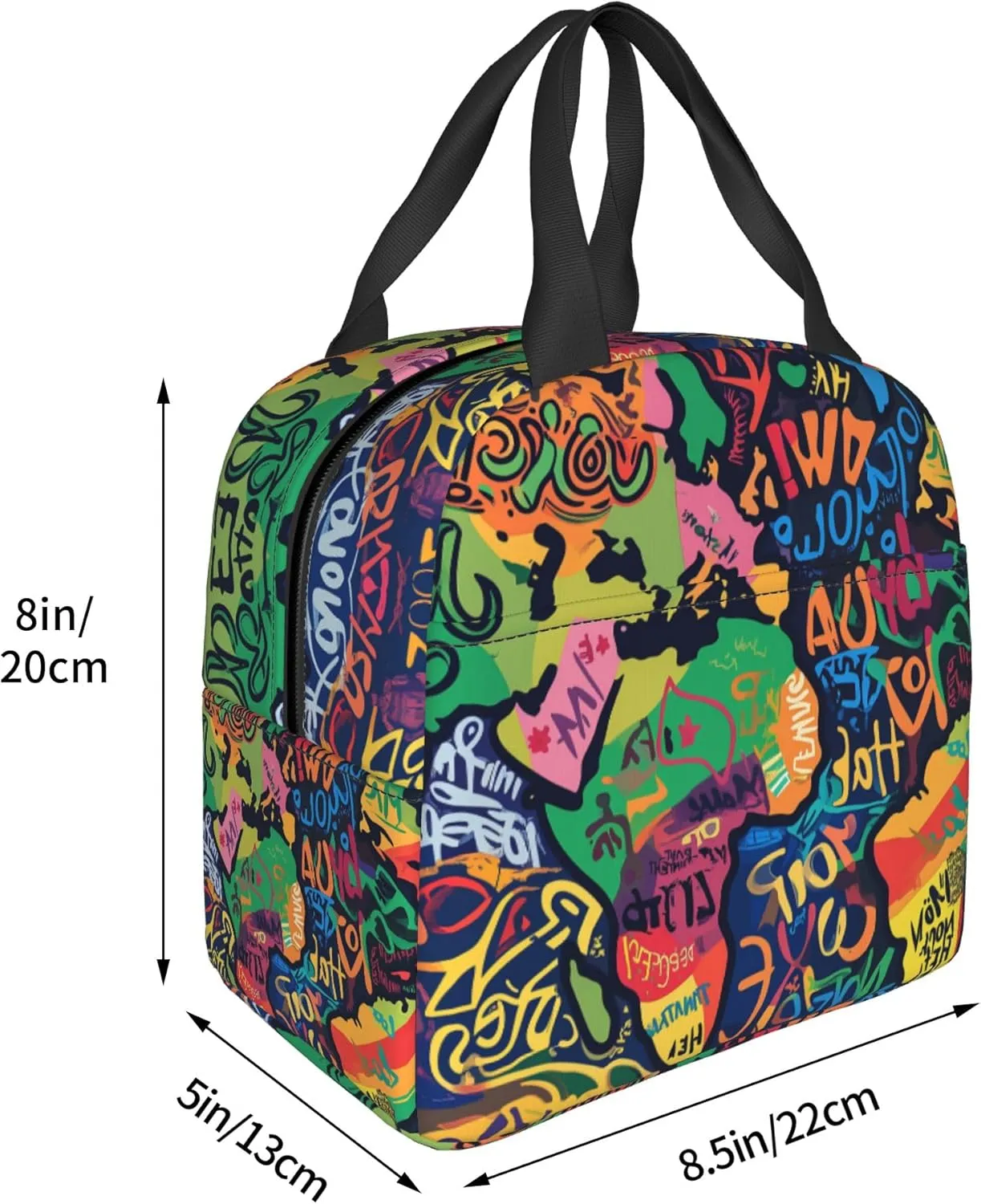 80s 90s Abstract Graffiti Lunch Bag, Unisex Reusable Insulated Lunch Tote Box, Thermal Cooler Sack Food Handbags Case High Capacity for Travel Work Picnic