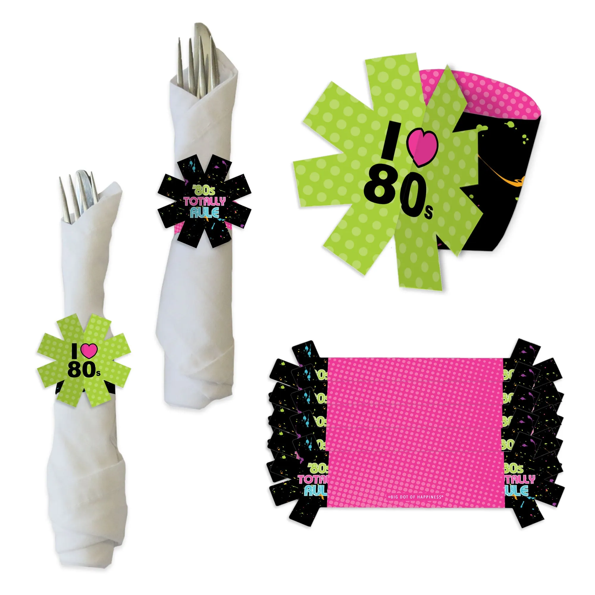 80’s Retro - Totally 1980s Party Paper Napkin Holder - Napkin Rings - Set of 24