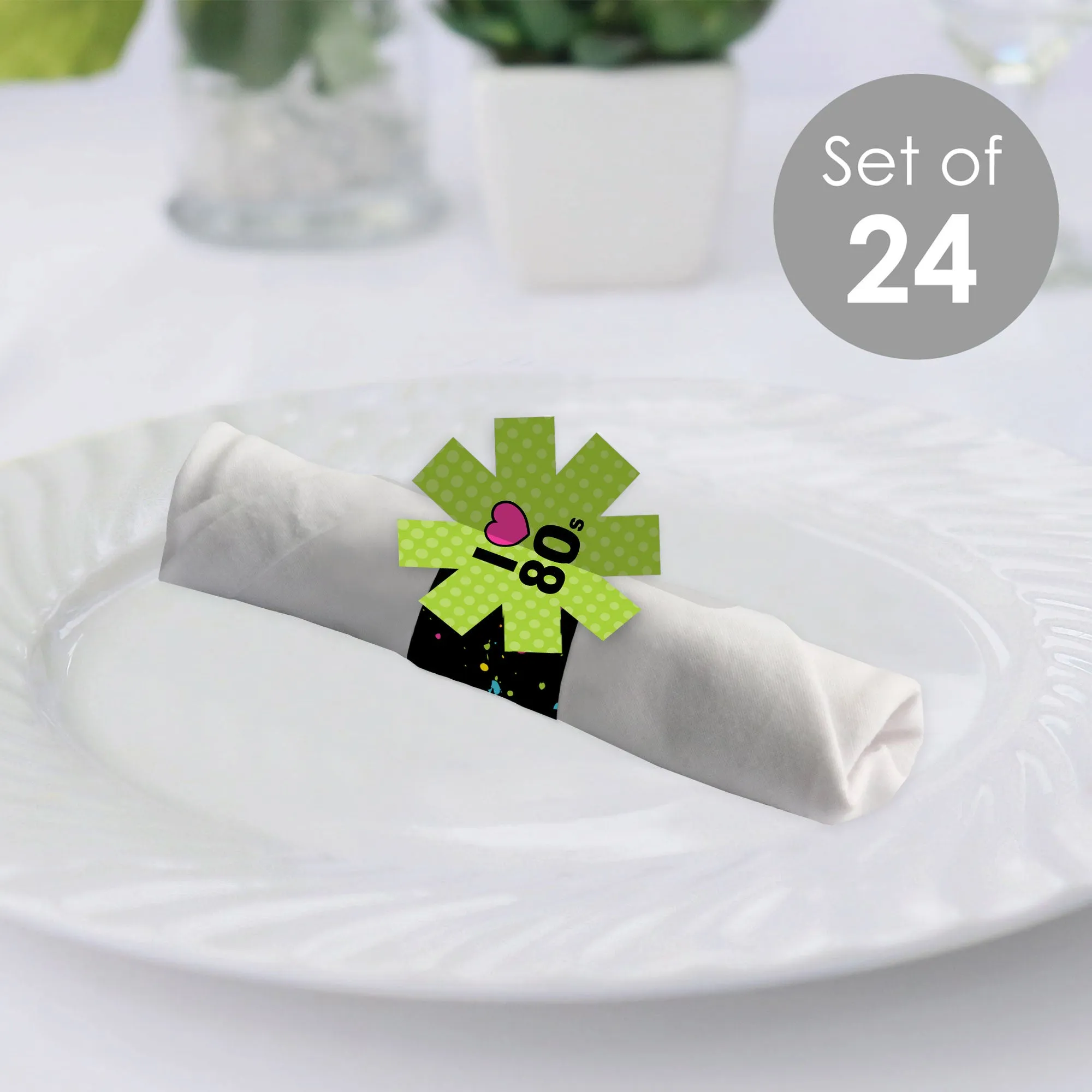 80’s Retro - Totally 1980s Party Paper Napkin Holder - Napkin Rings - Set of 24