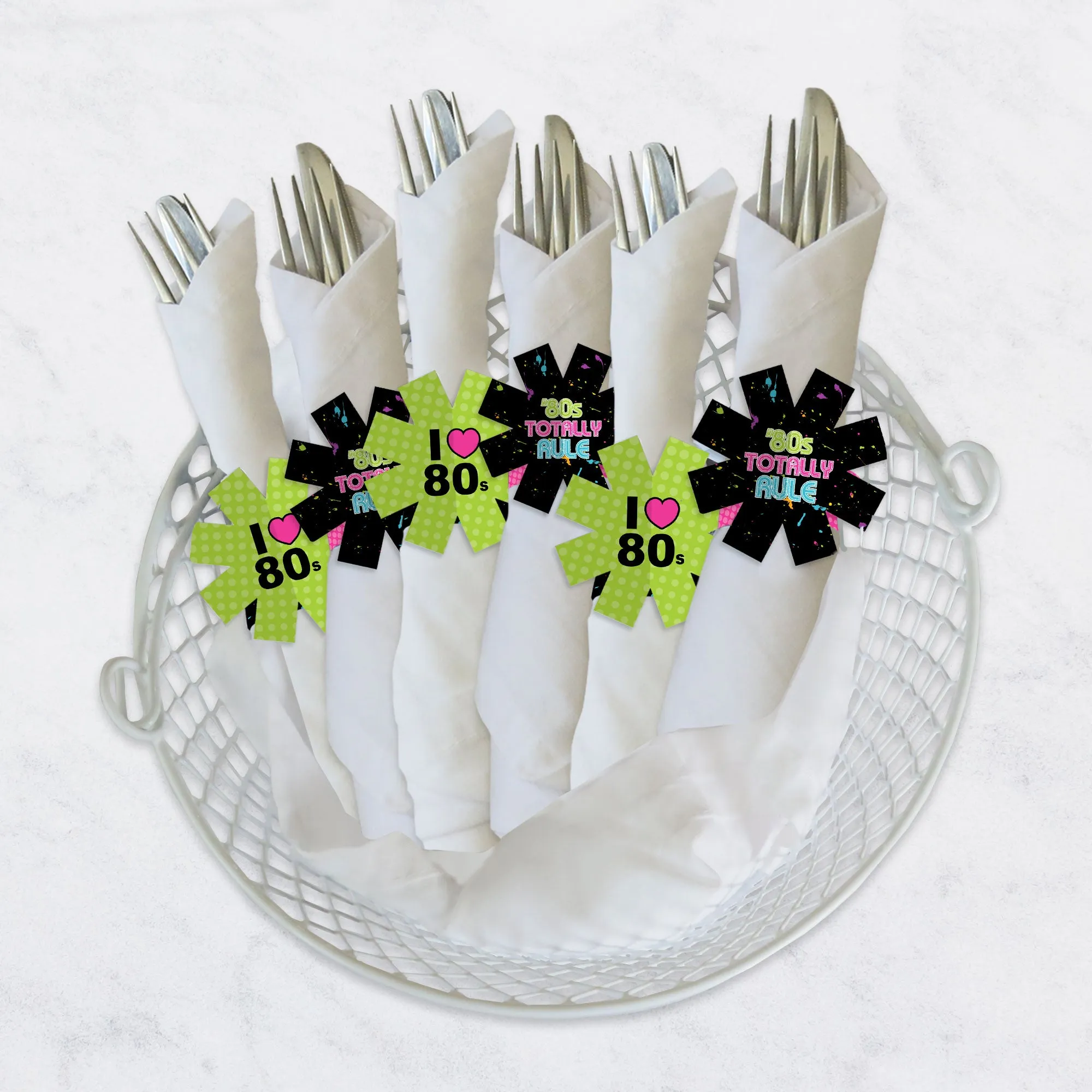 80’s Retro - Totally 1980s Party Paper Napkin Holder - Napkin Rings - Set of 24