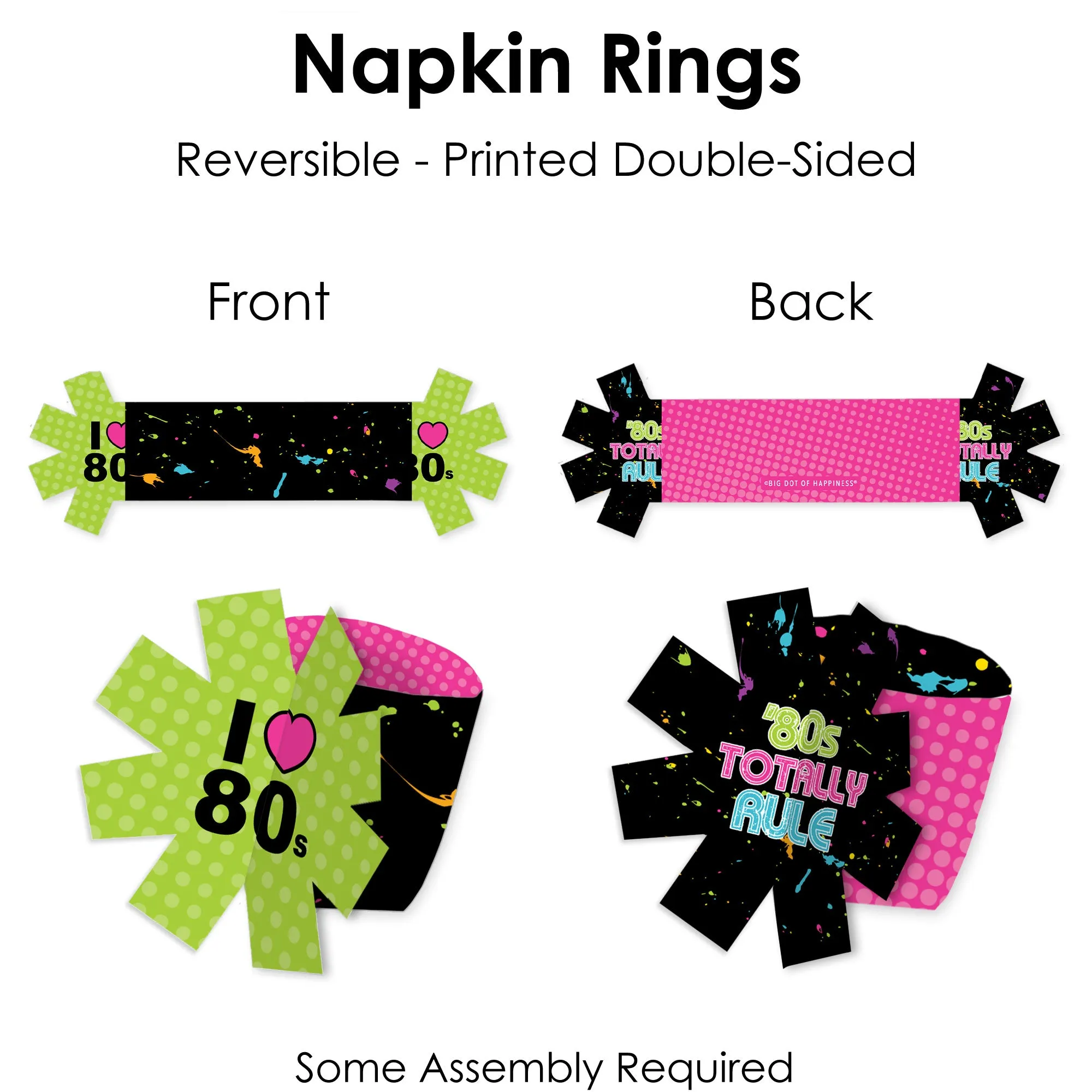 80’s Retro - Totally 1980s Party Paper Napkin Holder - Napkin Rings - Set of 24