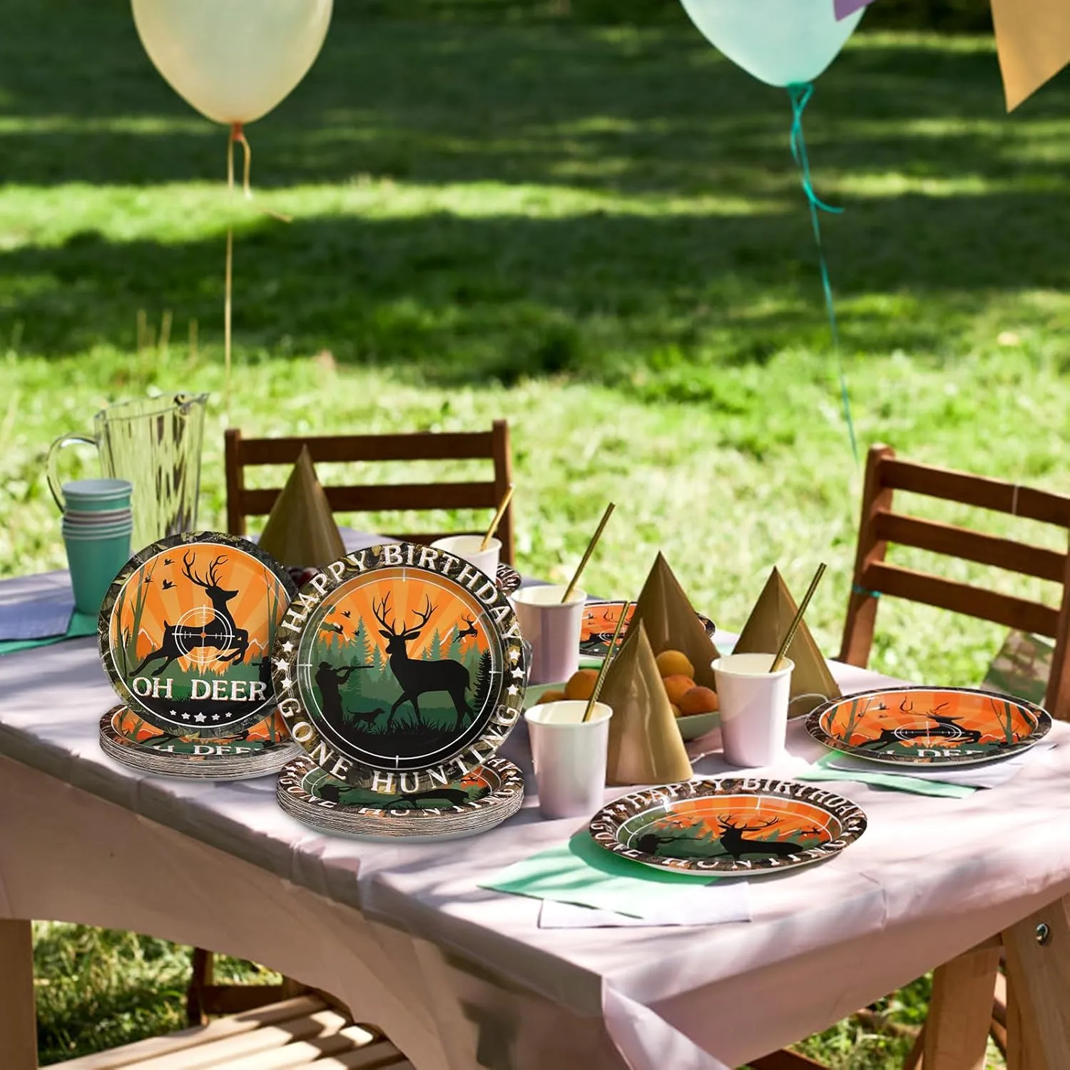 96Pcs Hunting Camo Party Supplies Oh Deer Hunting Birthday Party Decorations 350GSM Disposable Hunting Theme Birthday Tableware Set Camo Plates Napkins Forks for Outdoor Camping Picnic Decor Serves 24