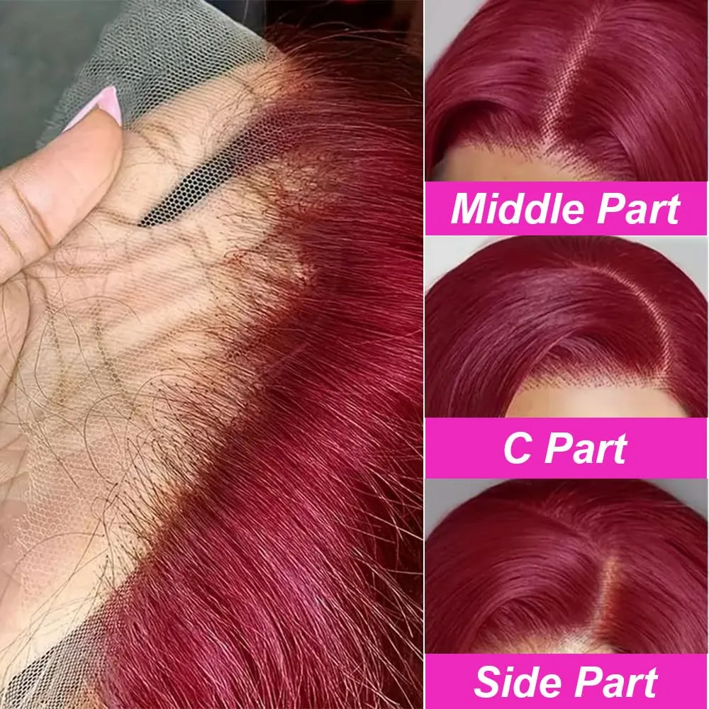 99J Burgundy Lace Front Wigs Human Hair 12 Inch 13x4 HD Lace Frontal Straight Short Bob Wig Human Hair Pre Plucked 180% Density 99J Bob Wigs for Women Glueless Natural Hairline with Baby Hair Wine Red