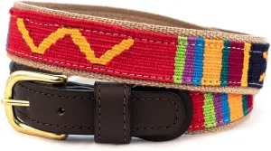 A Tail We Could Wag Cotton & Leather Belt - Handmade Guatemalan Cotton Weave with Colorful Patterns & Brass Buckle | Sun Valley | Holiday, 38"
