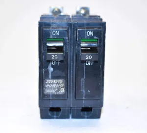 ABB TEY/Q-Line® THQB2120 2-Pole Miniature Circuit Breaker • 20A Double Pole Breaker • 120/240 VAC, 10 kA Interrupt • Thermal Magnetic Trip • Bolt-On Installation • HACR Rated