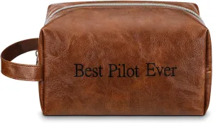 Abbylike Gifts for Pilots Airplane Gifts for Men Travel Toiletry Bag Best Pilot Ever Gifts 8.66 x 4.72 x 4.72 Inches Bathroom Shower Toiletries Organizer Ditty Bag PU Leather Bathroom Bag for Men