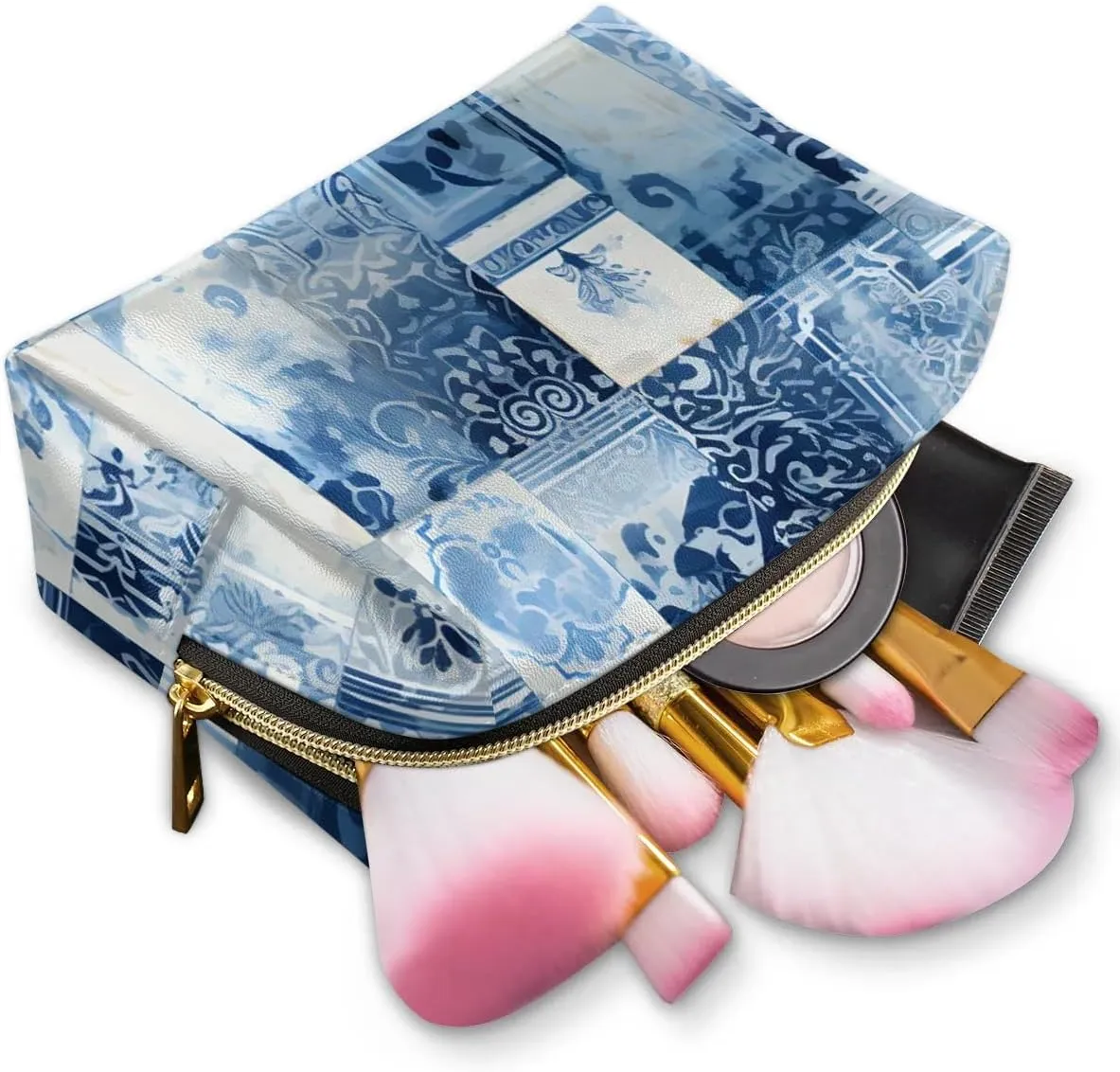 Abstract Beauty Boho Pattern Travel Makeup Bag for Women, PU Leather Waterproof Checkered Cosmetic Bags Large Make up Bag Zipper Pouch