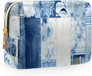 Abstract Beauty Boho Pattern Travel Makeup Bag for Women, PU Leather Waterproof Checkered Cosmetic Bags Large Make up Bag Zipper Pouch