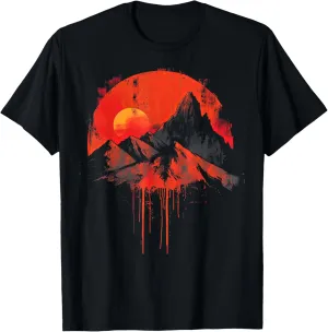 Abstract Mountain Red and Black Sunset T-Shirt