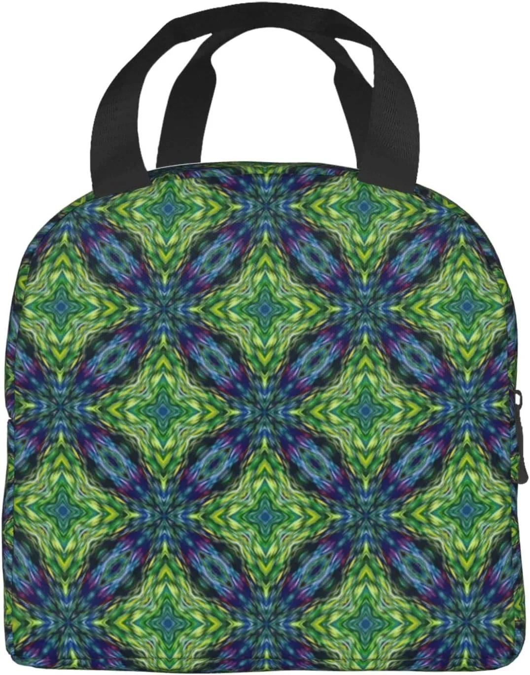 Abstract Symmetrical Green Pattern Lunch Bag, Large Capacity Reusable Insulated Cooler Lunch Container For Work Office Picnic Or Travel