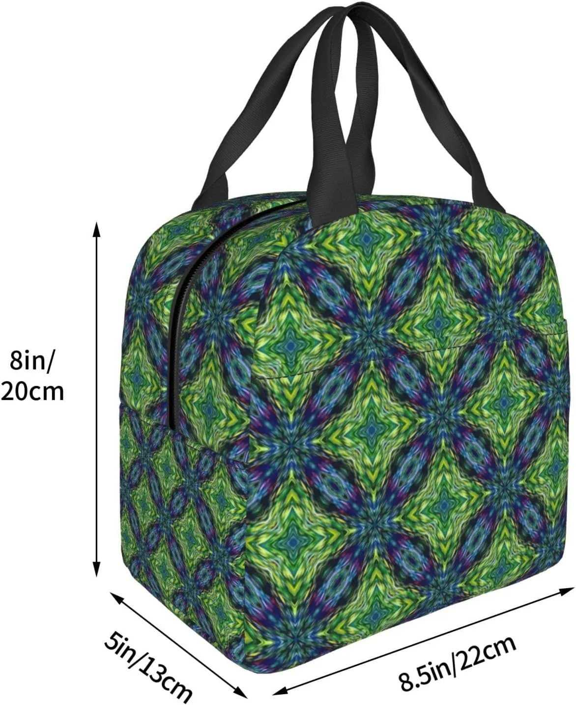 Abstract Symmetrical Green Pattern Lunch Bag, Large Capacity Reusable Insulated Cooler Lunch Container For Work Office Picnic Or Travel