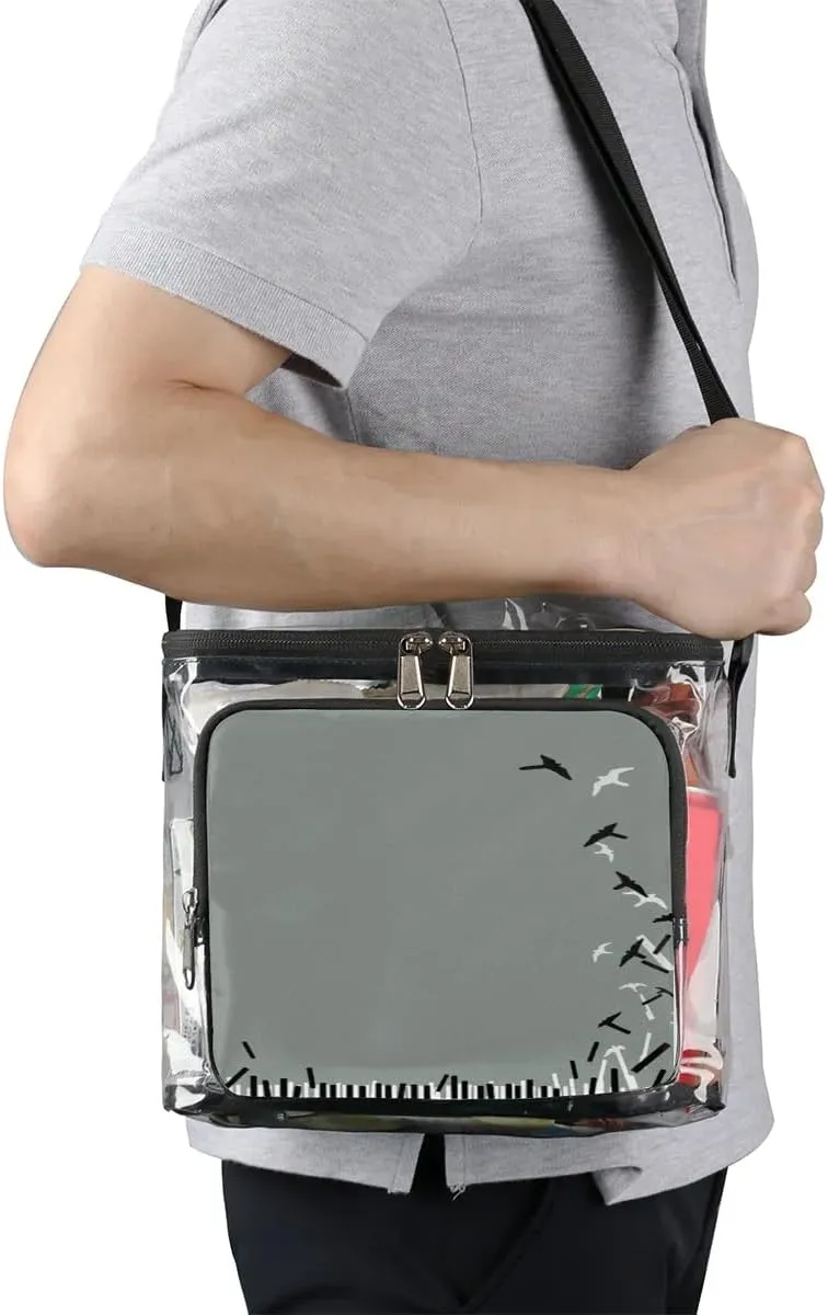 Abstraction Piano Key Clear Lunch Bag Stadium Approved for Women Men Large Transparent Lunch Box with Adjustable Strap See Through Tote Bag for Work Sports Events Concerts