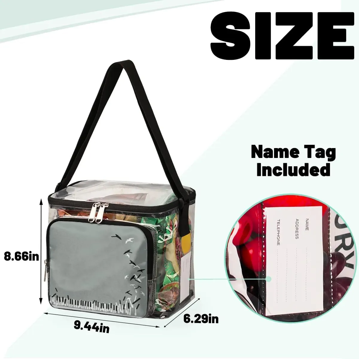 Abstraction Piano Key Clear Lunch Bag Stadium Approved for Women Men Large Transparent Lunch Box with Adjustable Strap See Through Tote Bag for Work Sports Events Concerts