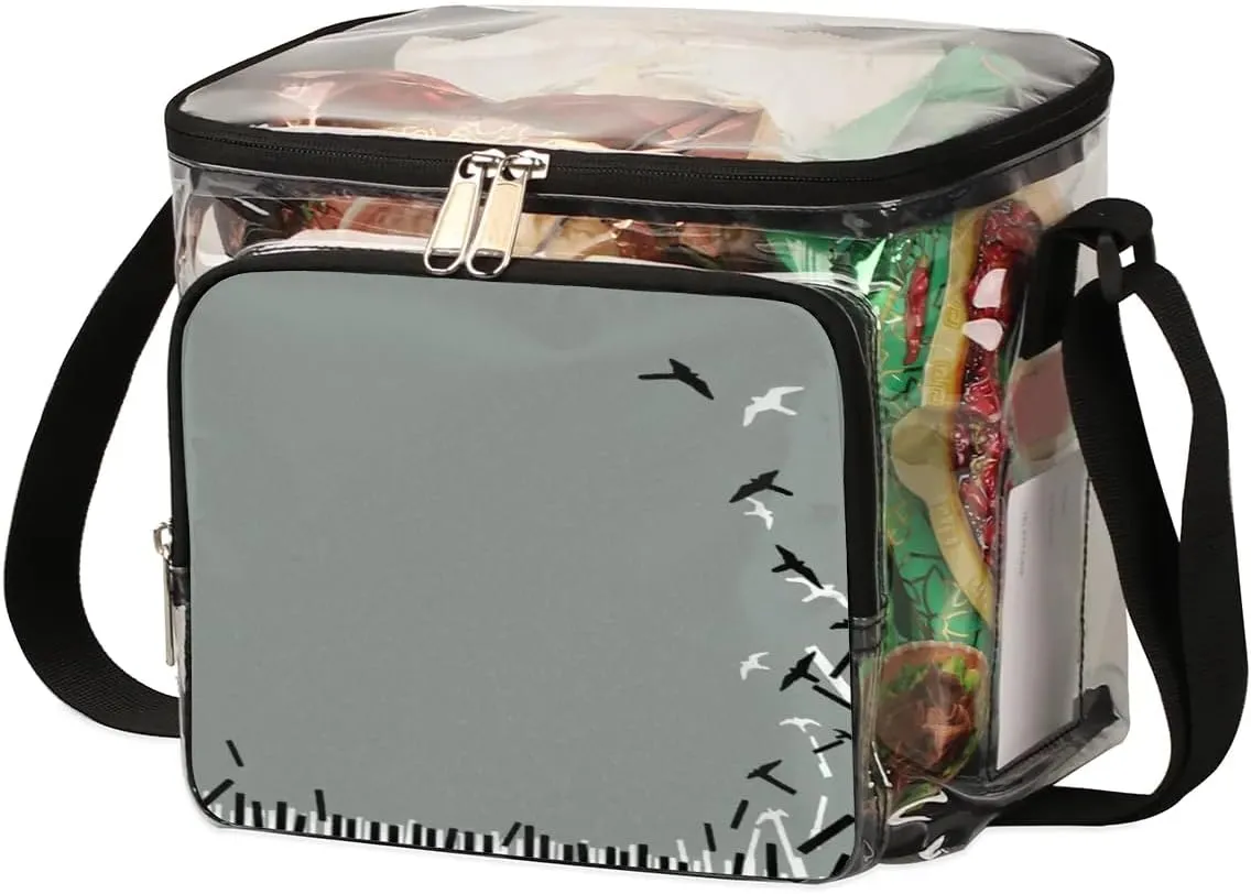 Abstraction Piano Key Clear Lunch Bag Stadium Approved for Women Men Large Transparent Lunch Box with Adjustable Strap See Through Tote Bag for Work Sports Events Concerts