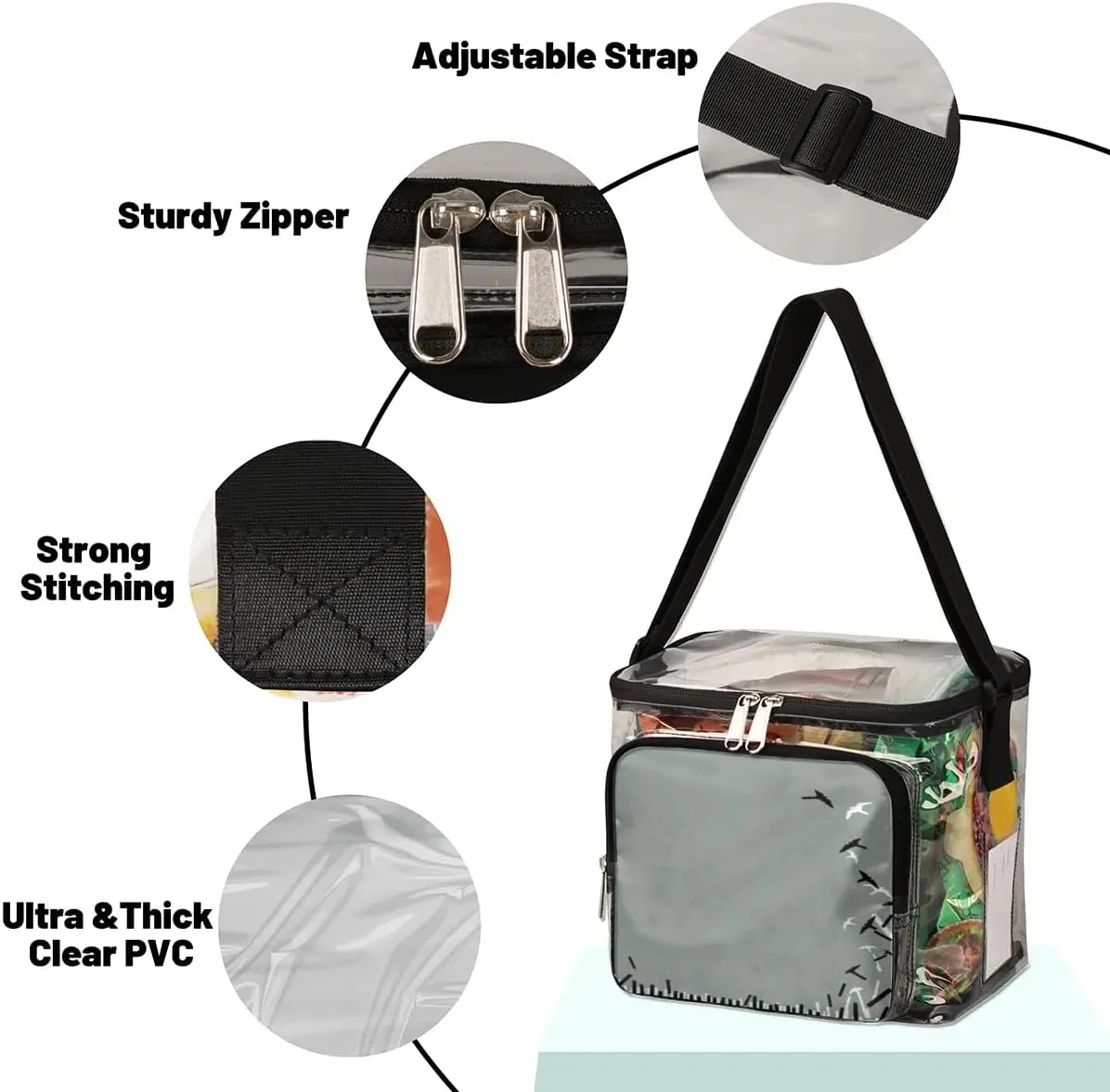 Abstraction Piano Key Clear Lunch Bag Stadium Approved for Women Men Large Transparent Lunch Box with Adjustable Strap See Through Tote Bag for Work Sports Events Concerts