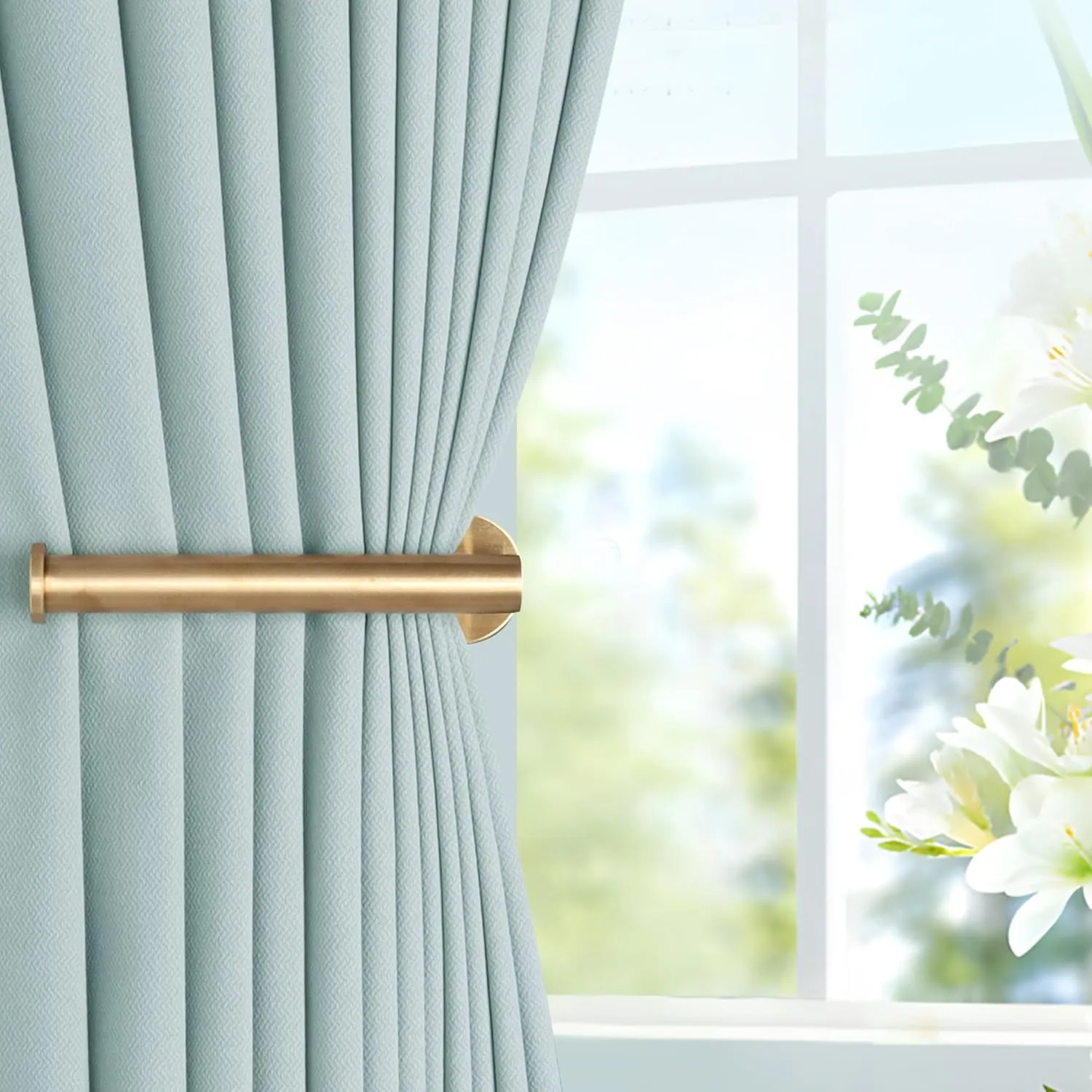 Adhesive Curtain Holdbacks - 4 Pack No Drill Tie Backs Hooks for Drapes, Damage-Free Wall Mounted Curtain Holders with Strong Adhesive (4, Gold)