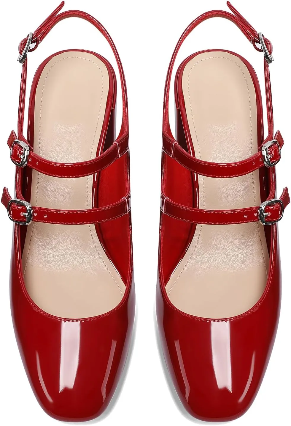 Adrizzlein Women Mary Janes Pumps Round Toe Strappy Chunky Heel Pumps with Adjustable Buckle