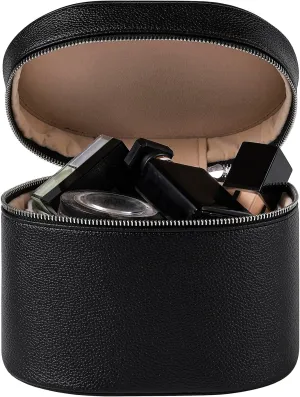 Aesthetic Makeup Bag, Travel Makeup Vanity Case with Divider and Handle, Waterproof PU Leather Cosmetic Organizer Bag, Portable Toiletry Bag for Women(03Black)