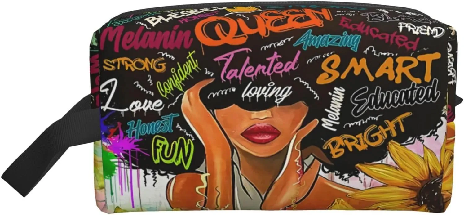 African American Woman Makeup Bag Waterproof Cosmetic Bag Large Travel Toiletry Bag for Girls Women
