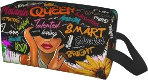 African American Woman Makeup Bag Waterproof Cosmetic Bag Large Travel Toiletry Bag for Girls Women
