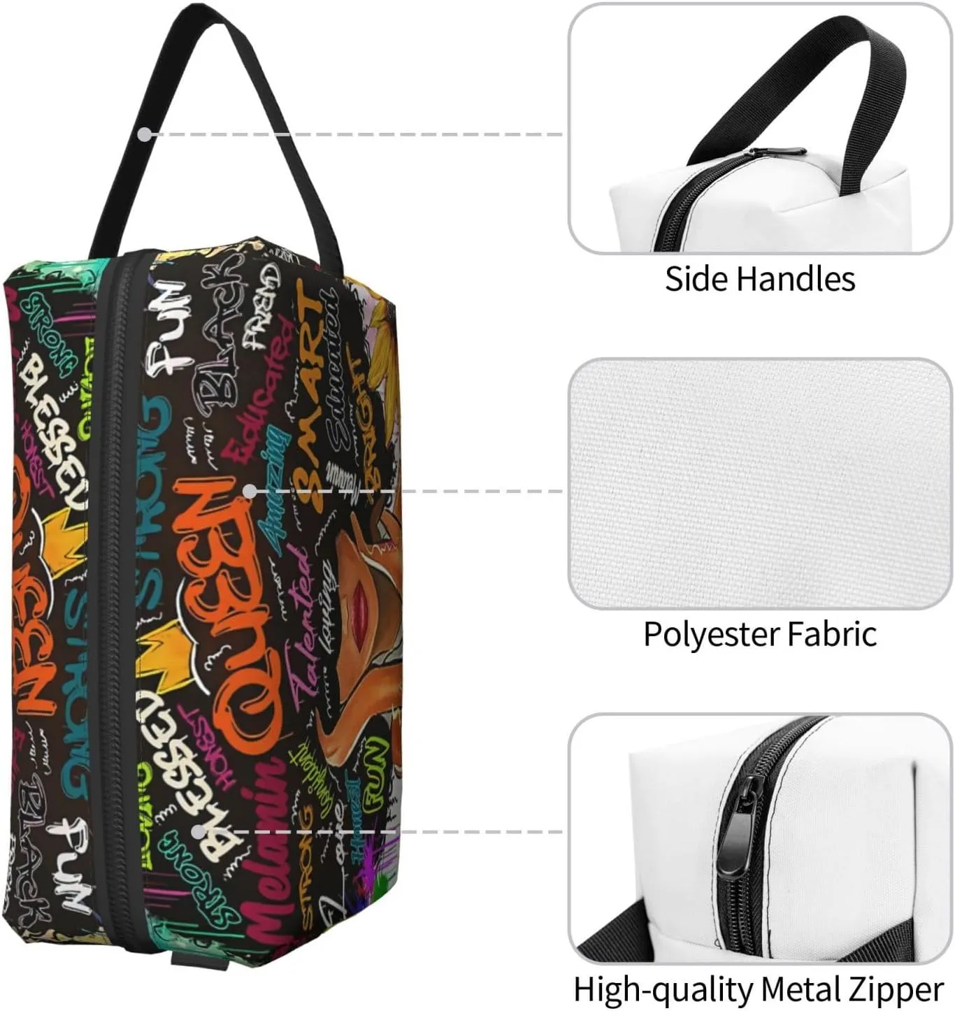 African American Woman Makeup Bag Waterproof Cosmetic Bag Large Travel Toiletry Bag for Girls Women