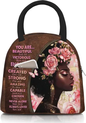 African American Women Lunch Bag Reusable American Afro Woman Lunch Bag Leakproof Insulated Lunch Box Cooler Tote Bag Food Container Snack Bag For Men Women Work Travel Picnic black women gifts