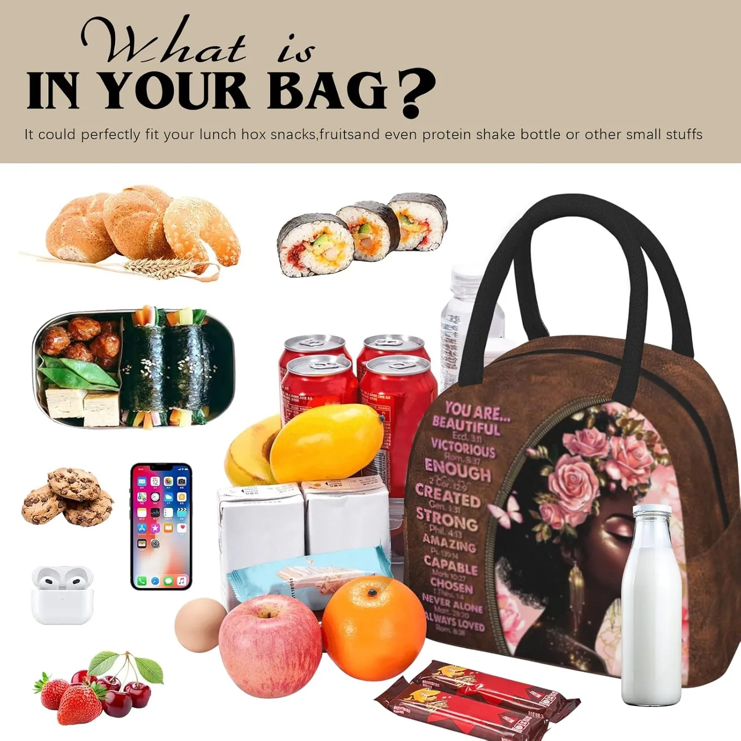African American Women Lunch Bag Reusable American Afro Woman Lunch Bag Leakproof Insulated Lunch Box Cooler Tote Bag Food Container Snack Bag For Men Women Work Travel Picnic black women gifts