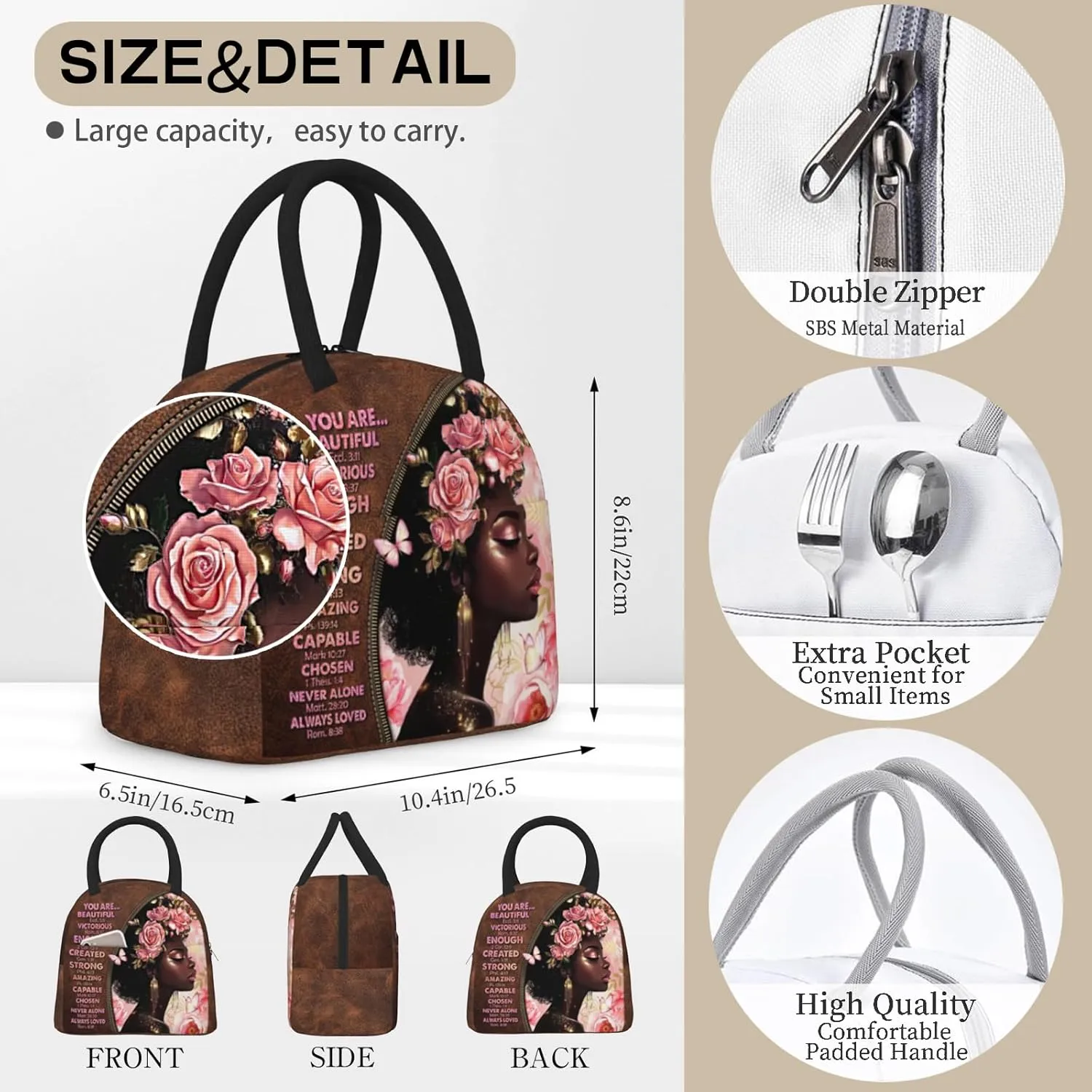 African American Women Lunch Bag Reusable American Afro Woman Lunch Bag Leakproof Insulated Lunch Box Cooler Tote Bag Food Container Snack Bag For Men Women Work Travel Picnic black women gifts
