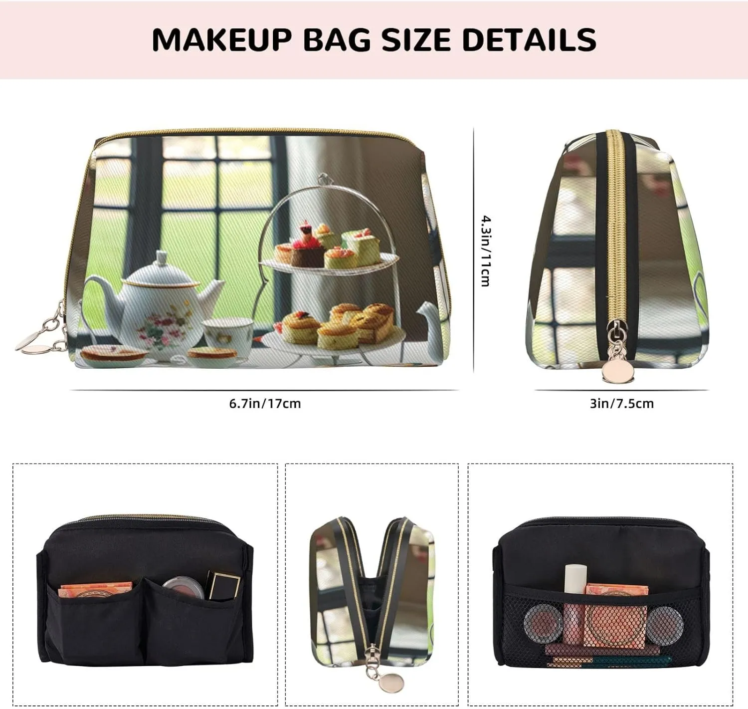 Afternoon Tea Toiletry Pouch, Travel-Friendly Makeup Organizer For Makeup Brushes, Lipsticks