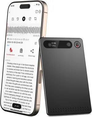 AI Voice Recorder, Voice Recorder AI Technology for Transcription & Summarization with Magnetic Housing, App Control,112 Languages, 64GB Memory, Audio Recorder for Lectures, Meetings, Calls-Dark Gray
