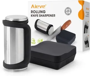 Aieve Tumbler Knife Sharpener, Rolling Knife Sharpener Tool Kit with Diamond Disc Sharpener for Kitchen Knives, Offering 15&18&20&25 Degree Magnetic Angles