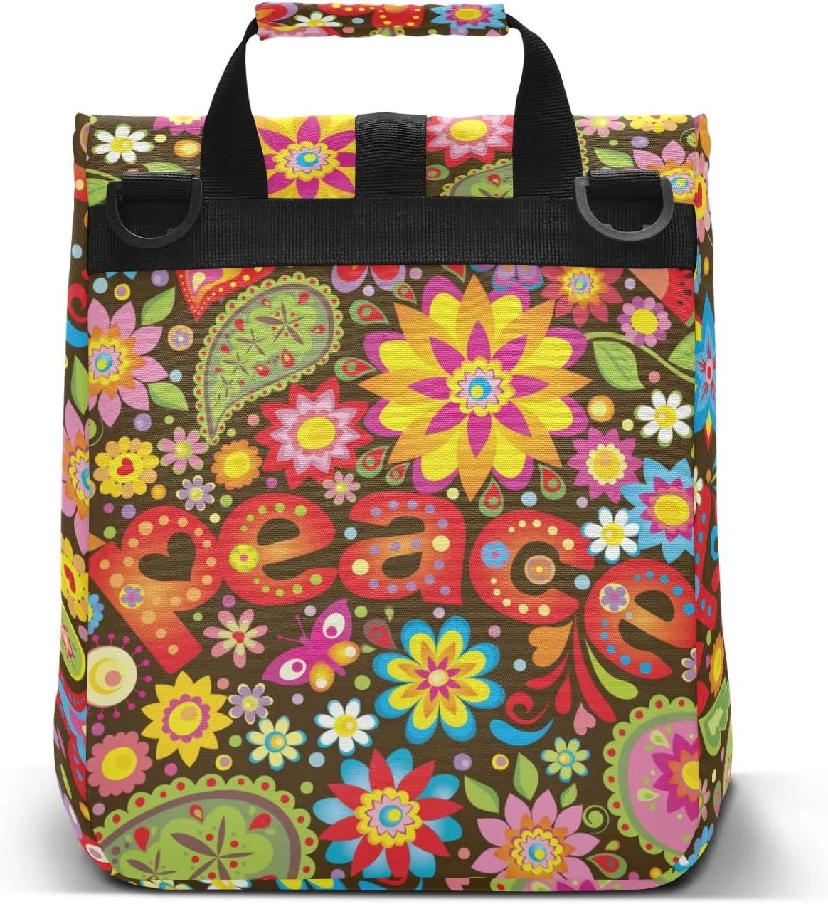ALAZA Hippie Peace Symbol Paisley Floral Lunch Bag Women Insulated Cooler for Men Kids Roll Top Leak Proof Tote Cooling Purse