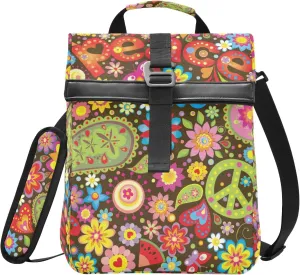 ALAZA Hippie Peace Symbol Paisley Floral Lunch Bag Women Insulated Cooler for Men Kids Roll Top Leak Proof Tote Cooling Purse