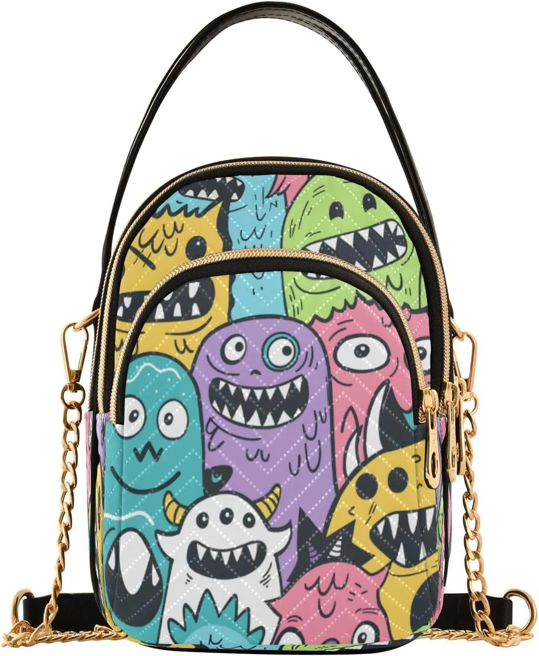 ALAZA Quilted Crossbody Bags for Women,Cute Monster Cartoon Doodle Women's Crossbody Handbags Small Travel Purses Phone Bag