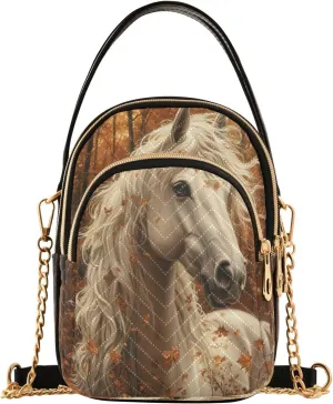 ALAZA Quilted Crossbody Bags for Women,Horse Fall Maple Leaves Women's Crossbody Handbags Small Travel Purses Phone Bag