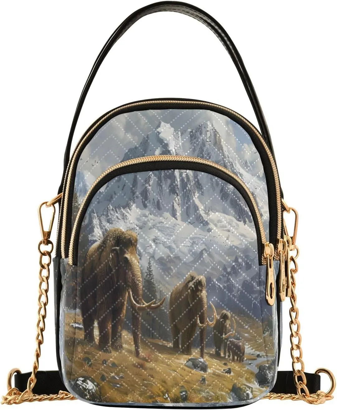ALAZA Quilted Crossbody Bags for Women,Primitive Elephants Women's Crossbody Handbags Small Travel Purses Phone Bag