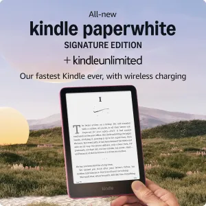All-new Amazon Kindle Paperwhite Signature Edition (32 GB) – Our fastest Kindle with an auto-adjusting front light, wireless charging, and weeks of battery life – Metallic Raspberry   3 Months Free Kindle Unlimited (with auto-renewal)