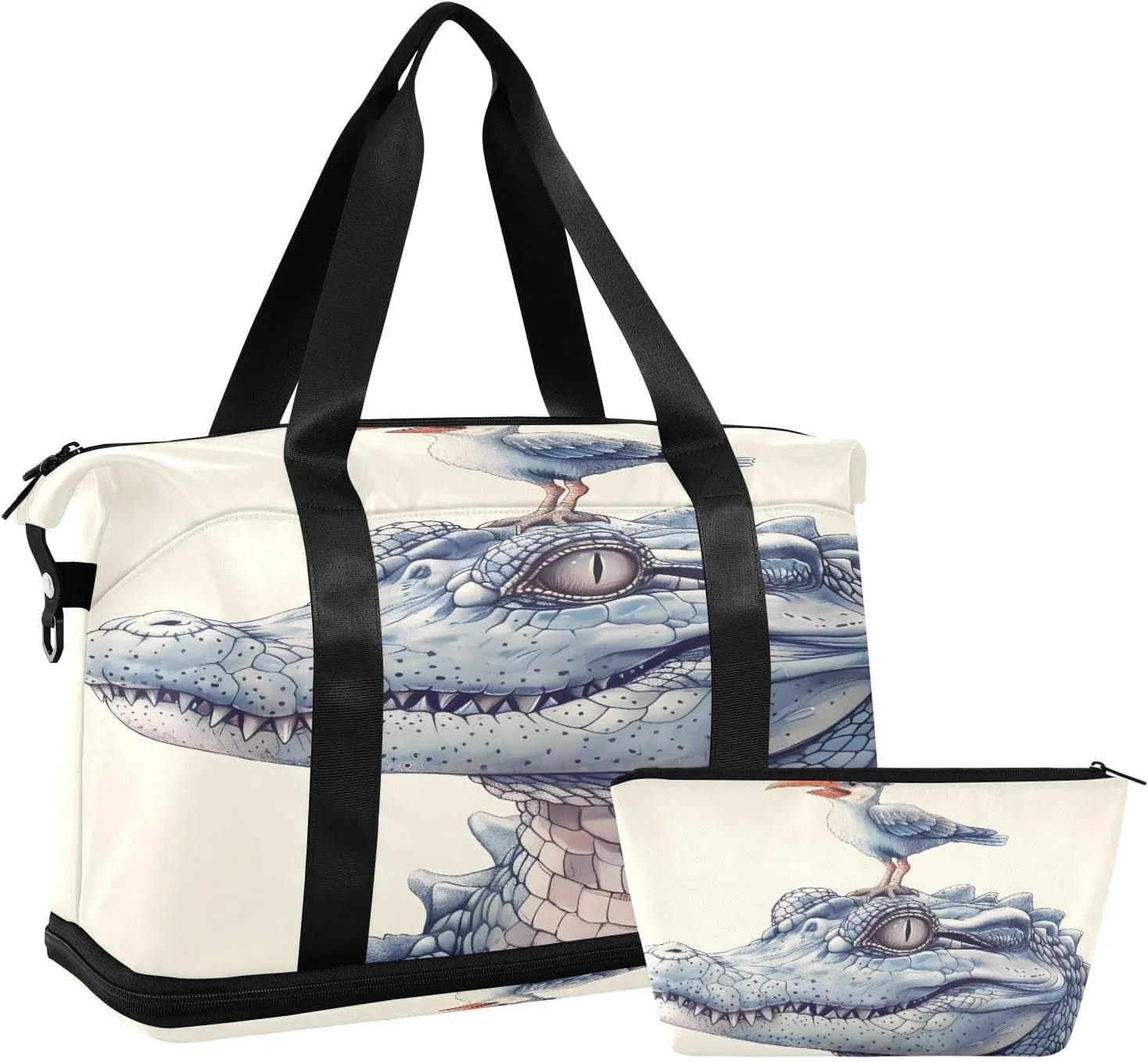 Alligator Head and Bird Real Style Travel Duffel Bag Waterproof Gym Sport Tote Bag Carry On Weekender Bag with Compartment