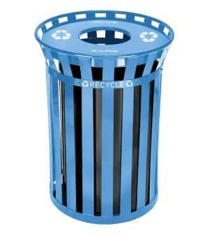 Alpine Commercial Outdoor Trash Can - 38 Gallon Heavy Duty Blue Recycle Garbage Can with Liner, Open Top Lid, All Weather Resistant Large Outside Trash Can for Parks, Parking, School