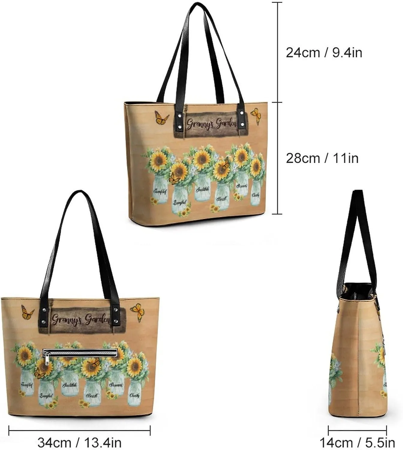 Amabery Personalized Grandma's Garden Birth Month Flowers Shoulder Bag Custom Mother's Day PU Leather Bag For Grandma Mom