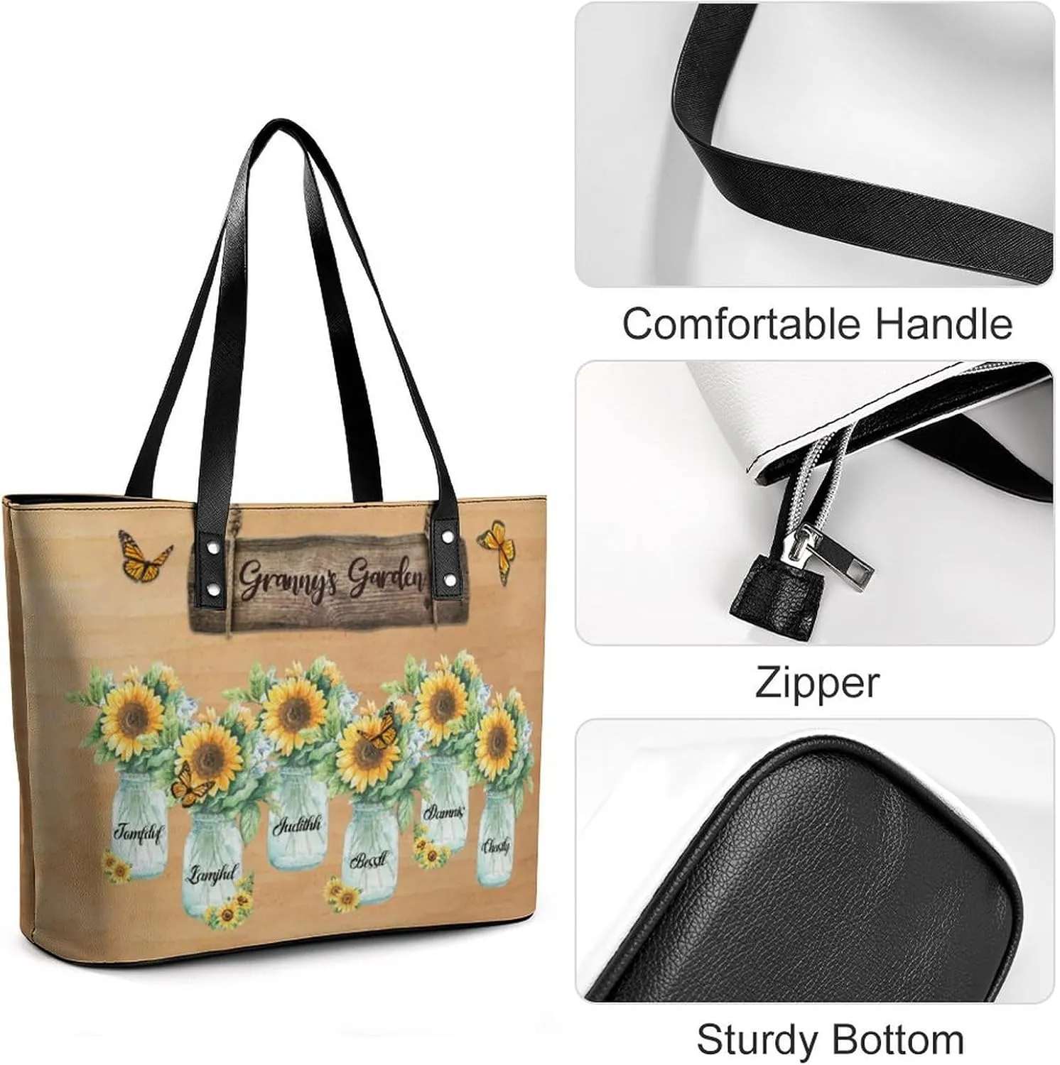 Amabery Personalized Grandma's Garden Birth Month Flowers Shoulder Bag Custom Mother's Day PU Leather Bag For Grandma Mom