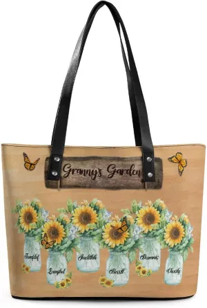 Amabery Personalized Grandma's Garden Birth Month Flowers Shoulder Bag Custom Mother's Day PU Leather Bag For Grandma Mom