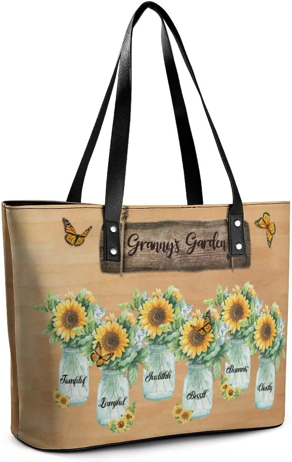 Amabery Personalized Grandma's Garden Birth Month Flowers Shoulder Bag Custom Mother's Day PU Leather Bag For Grandma Mom
