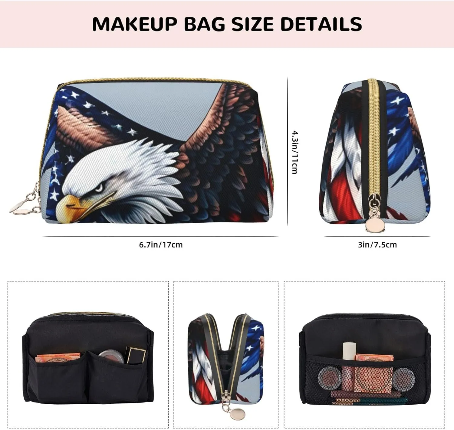 American Bald Eagle Toiletry Pouch, Travel-Friendly Makeup Organizer For Makeup Brushes, Lipsticks