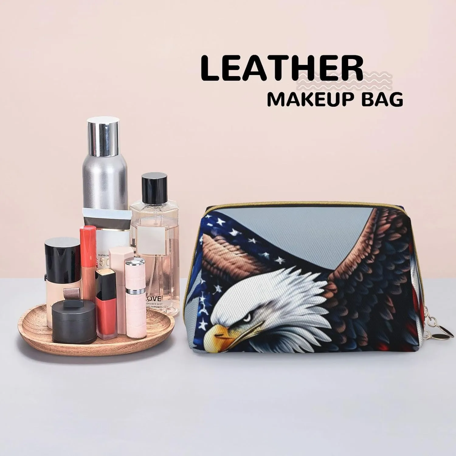American Bald Eagle Toiletry Pouch, Travel-Friendly Makeup Organizer For Makeup Brushes, Lipsticks