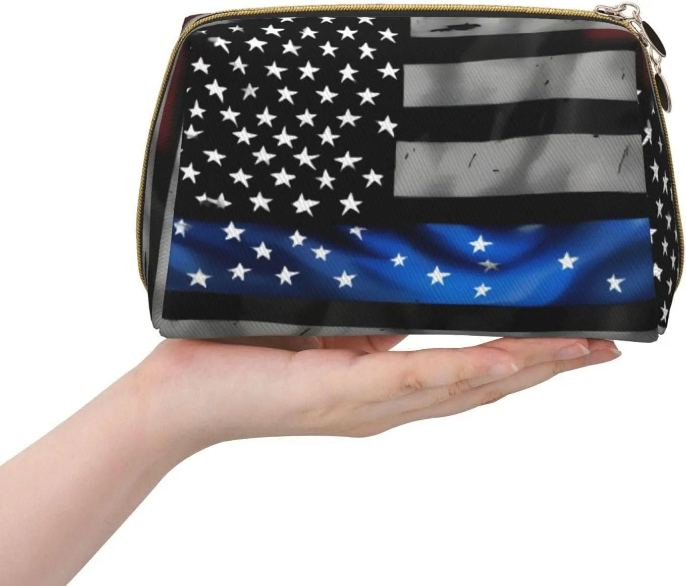 American Blue Line Flag Toiletry Pouch, Travel-Friendly Makeup Organizer For Makeup Brushes, Lipsticks