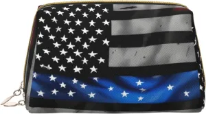 American Blue Line Flag Toiletry Pouch, Travel-Friendly Makeup Organizer For Makeup Brushes, Lipsticks