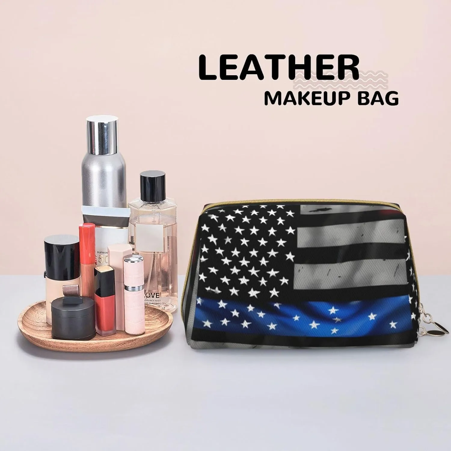 American Blue Line Flag Toiletry Pouch, Travel-Friendly Makeup Organizer For Makeup Brushes, Lipsticks